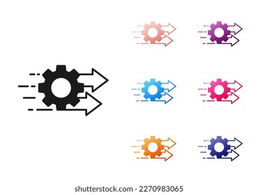 Schwarze Zeitmanagement-Symbol einzeln auf weißem Hintergrund. Uhren- und Zahnradzeichen. Produktivitätssymbol. Stellen Sie die Symbole bunt ein. Vektorgrafik