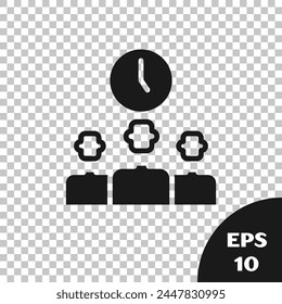 Black Time Management icon isolated on transparent background. Clock and gear sign. Productivity symbol.  Vector