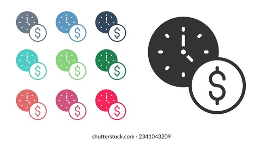 Black Time is money icon isolated on white background. Money is time. Effective time management. Convert time to money. Set icons colorful. Vector