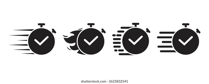 Iconos de velocidad de tiempo negro para imágenes rápidas