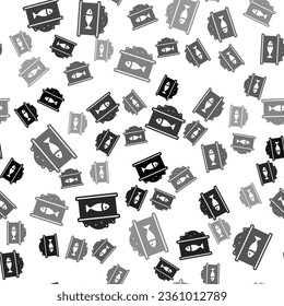 Black Tin can with caviar icon isolated seamless pattern on white background.  Vector
