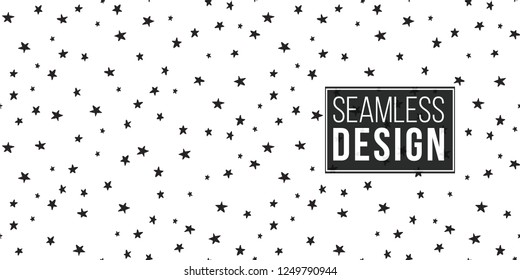 Black tiny little stars seamless pattern. Black doodle star illustration in hand drawn hipster style.