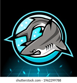 Black tip reef shark mascot. esport logo design