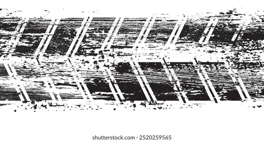 schwarzes Reifenmarkierungsmuster auf weißem Hintergrund mit Beschneidungspfad, Vektorgrafik eps10	