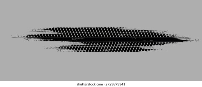 Schwarze Reifenspuren auf der Straße, Schwarze Reifenspuren und Laufflächenspuren, Reifen-Spurenräder, Textur und Hintergrund, Autoreifen-Lauffläche, Autoreifen-Lauffläche schwarzer Reifenabdruck, Draufsicht.

