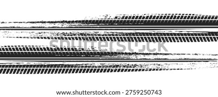 Black tire marks on road, Black rubber tire marks and tread marks, Tire trace track wheels texture and background, Auto tire tread grunge,vector Eps10.