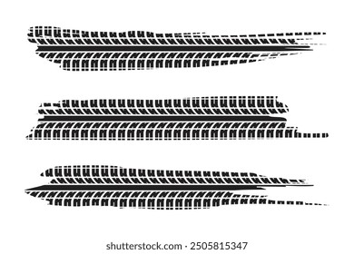 Black tire marks on a white background, horizontal stripes, tread marks, wear, rubber imprint.