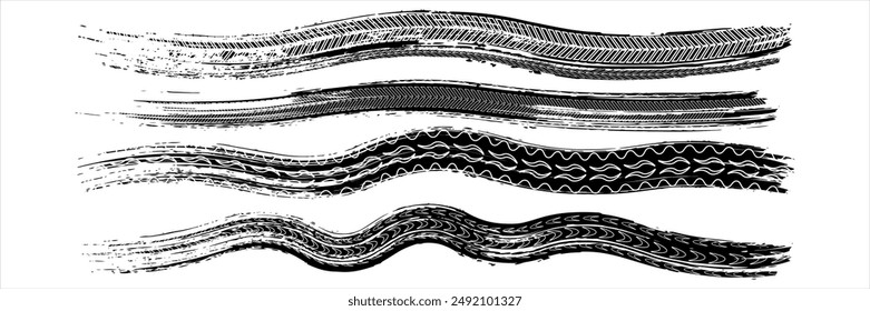 Black tire sign pattern isolated on white background with clipping path, burned and damaged tire texture for graphic design, choice of damaged or burned tires, vector illustrationoan.