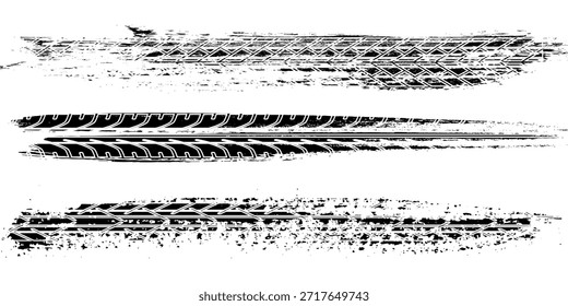 Patrón negro de la muestra del neumático aislado en el fondo blanco con el camino de recorte, la textura quemada y rota del neumático para el Diseño gráfico.	
