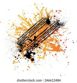 Black tire track with color ink blots. eps10