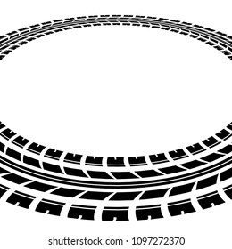 Black tire track silhouette in circle shape isolated on white background
