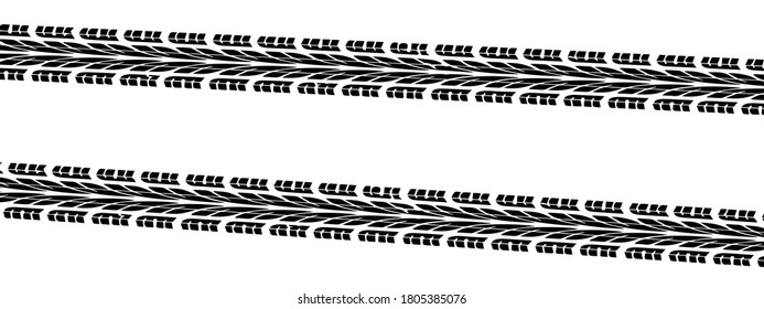 Black tire track. Tire track silhouette. Grunge tire track.