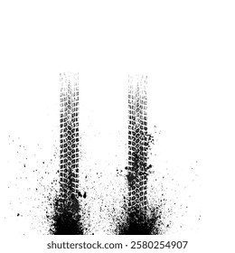 Black tire track silhouettes with ink blots and grunge patterns