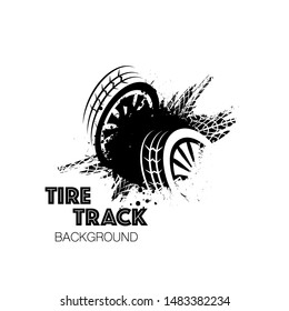 Black tire track and wheel grunge splash with sample text