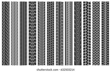 Black Tire Tracks Seamless Pattern Background Detail Imprint Rubber Wheel Car on Road. Vector illustration