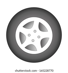 a black tire with white steel as a vector