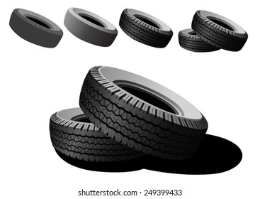 Black tires stacked on top of each other, vector illustration