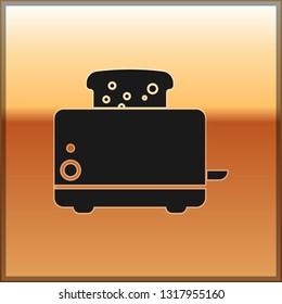 Black Toaster with toasts icon isolated on gold background. Vector Illustration