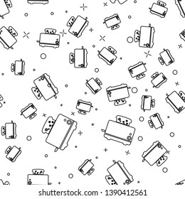 Black Toaster with toasts icon isolated seamless pattern on white background. Vector Illustration