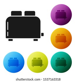 Black Toaster with toasts icon isolated on white background. Set icons colorful circle buttons. Vector Illustration