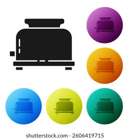 Black Toaster with toasts icon isolated on white background. Set icons in color circle buttons. Vector