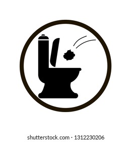 Black Toilet Icon With Throwing Paper Tower Flush Toilet In Circle