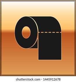 Black Toilet paper roll icon isolated on gold background. Vector Illustration