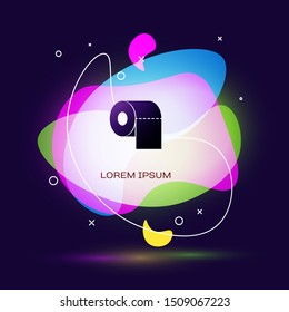 Black Toilet paper roll icon isolated on dark blue background. Abstract banner with liquid shapes. Vector Illustration