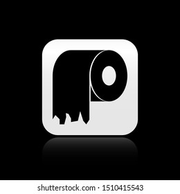 Black Toilet paper roll icon isolated on black background. Silver square button. Vector Illustration