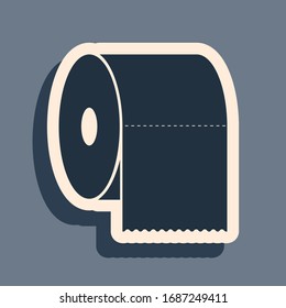 Black Toilet paper roll icon isolated on grey background. Long shadow style. Vector Illustration