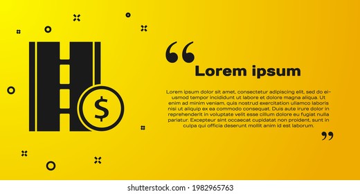 Black Toll road traffic sign. Signpost icon isolated on yellow background. Pointer symbol. Street information sign. Direction sign.  Vector Illustration