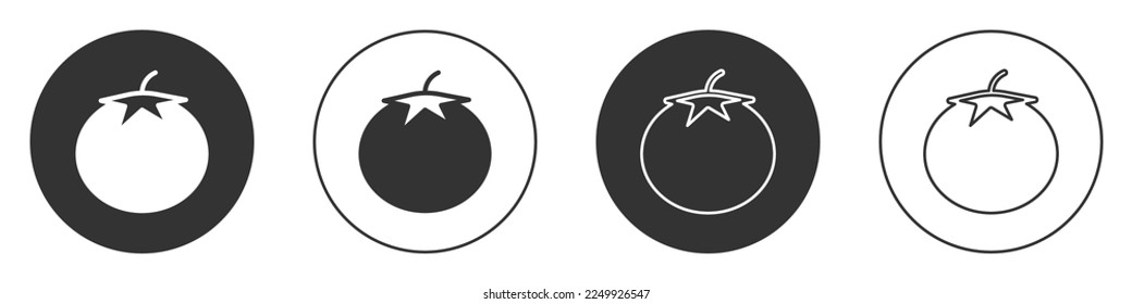 Black Tomato icon isolated on white background. Circle button. Vector