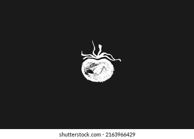 Símbolo negro de tomate. Dibujo de carbón vectorial de tomates. Tomate orgánico Ilustración para etiqueta de semilla, diseño de embalaje, mercado de ganaderos de banner. Icono de comida vegetariana para el diseño o la insignia del logo del restaurante
