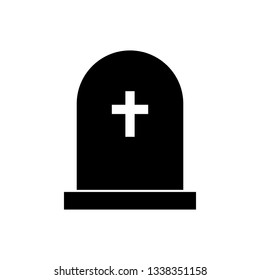 Black Tombstone with cross icon isolated on white background. Grave icon. Vector Illustration