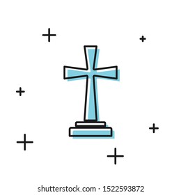 Black Tombstone with cross icon isolated on white background. Grave icon.  Vector Illustration