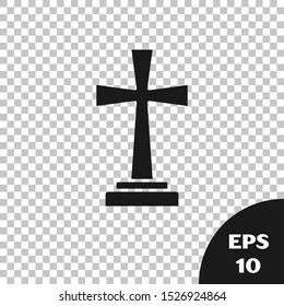 Black Tombstone with cross icon isolated on transparent background. Grave icon.  Vector Illustration