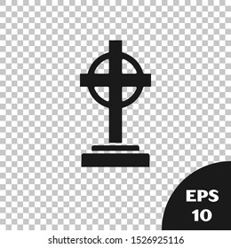 Black Tombstone with cross icon isolated on transparent background. Grave icon.  Vector Illustration