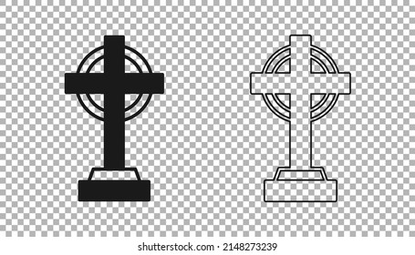 Black Tombstone with cross icon isolated on transparent background. Grave icon. Happy Halloween party.  Vector