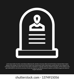 Black Tombstone with RIP written on it icon isolated on black background. Grave icon. Vector Illustration