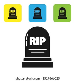 Black Tombstone with RIP written on it icon isolated on white background. Grave icon. Set icons colorful square buttons. Vector Illustration
