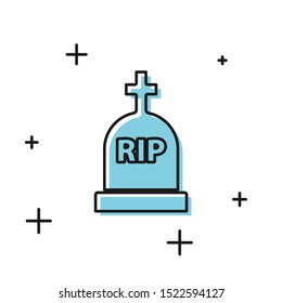 Black Tombstone with RIP written on it icon isolated on white background. Grave icon.  Vector Illustration