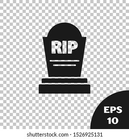 Black Tombstone with RIP written on it icon isolated on transparent background. Grave icon.  Vector Illustration