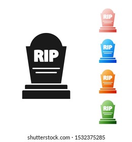 Black Tombstone with RIP written on it icon isolated on white background. Grave icon. Set icons colorful. Vector Illustration