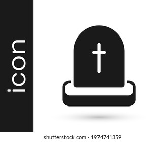 Black Tombstone with RIP written on it icon isolated on white background. Grave icon. Happy Halloween party.  Vector