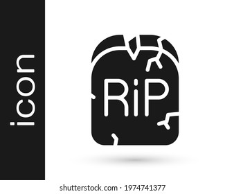 Black Tombstone with RIP written on it icon isolated on white background. Grave icon. Happy Halloween party.  Vector