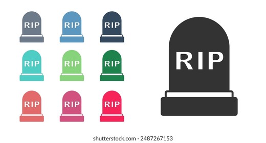 Black Tombstone with RIP written on it icon isolated on white background. Grave icon. Happy Halloween party. Set icons colorful. Vector