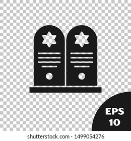 Black Tombstone with star of david icon isolated on transparent background. Jewish grave stone. Gravestone icon.  Vector Illustration