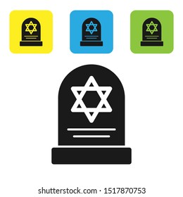 Black Tombstone with star of david icon isolated on white background. Jewish grave stone. Gravestone icon. Set icons colorful square buttons. Vector Illustration
