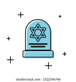 Black Tombstone with star of david icon isolated on white background. Jewish grave stone. Gravestone icon.  Vector Illustration