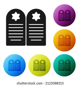 Black Tombstone with star of david icon isolated on white background. Jewish grave stone. Gravestone icon. Set icons in color circle buttons. Vector